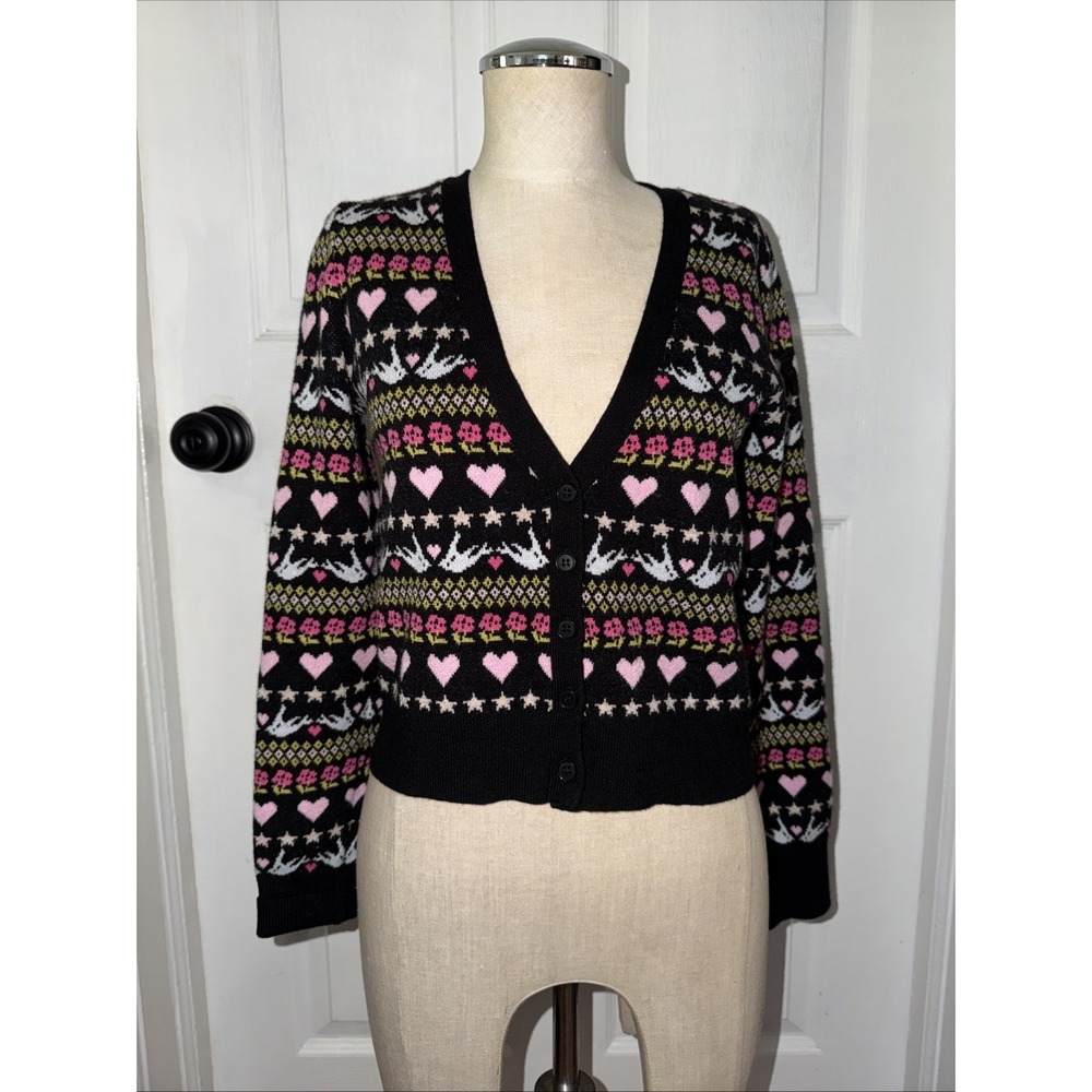 Maeve Anthropologie Cardigan V Neck Button Multi Color Black XS